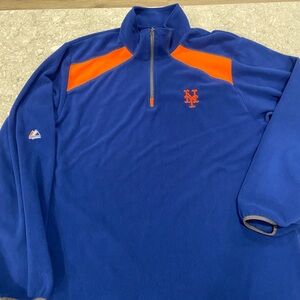 New York Mets MLB Majestic Navy Blue Fleece Pullover—Large